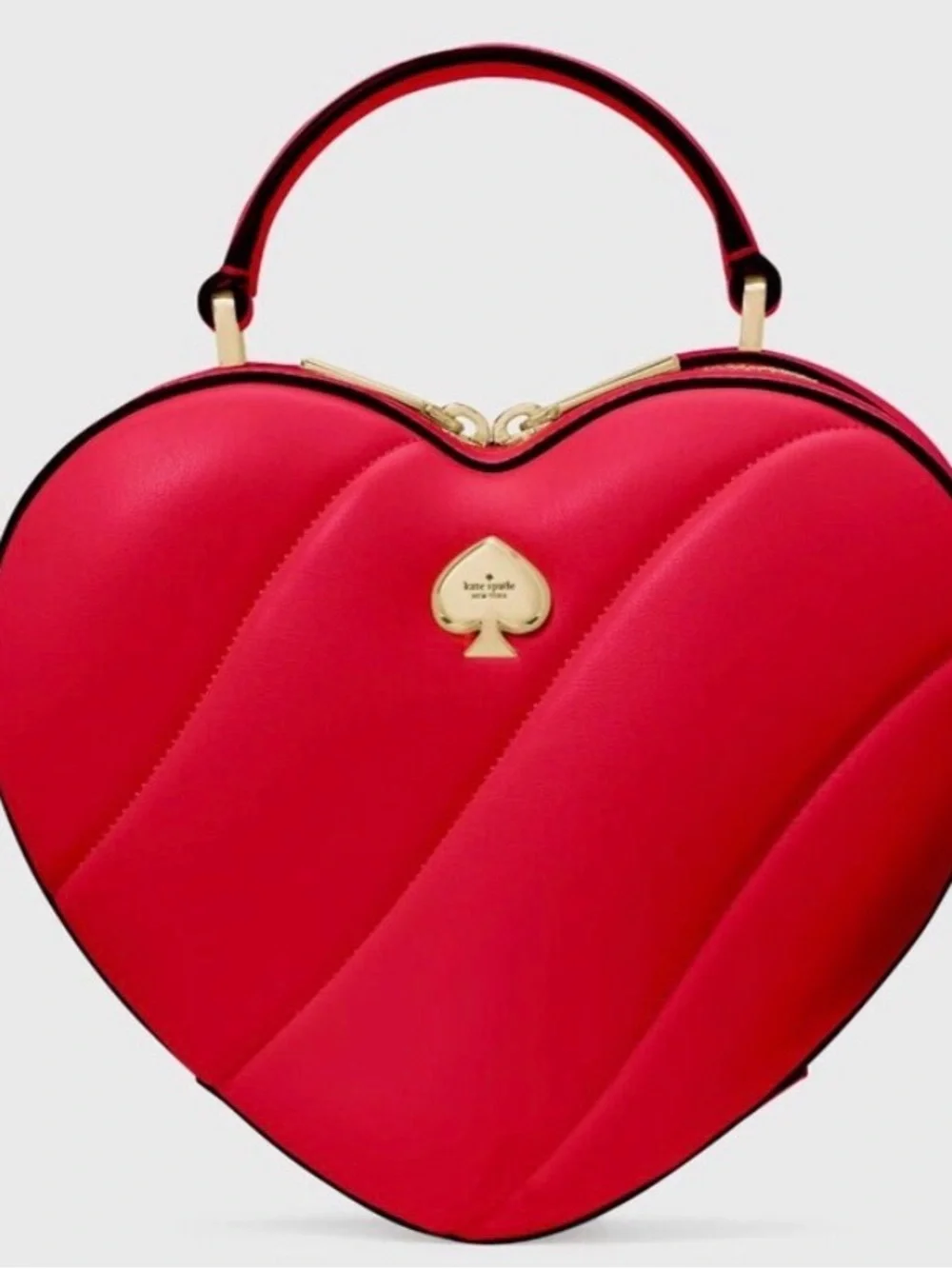 kate spade red heart-shaped mini top-handle bag with gold accents